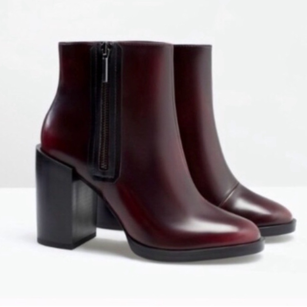 Zara Trafaluc Oxblood Block Heel Boots - EU 40‎ / 9-9.5 - Garnet